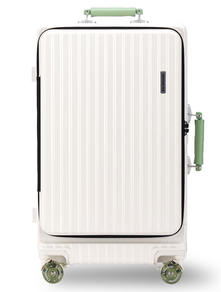 DELETE Side-Opening Wide Handle Large Capacity Carry-On Multifunctional Aluminum Frame Luggage Password Lock Suitcase, White & Green, 24 Inch 8