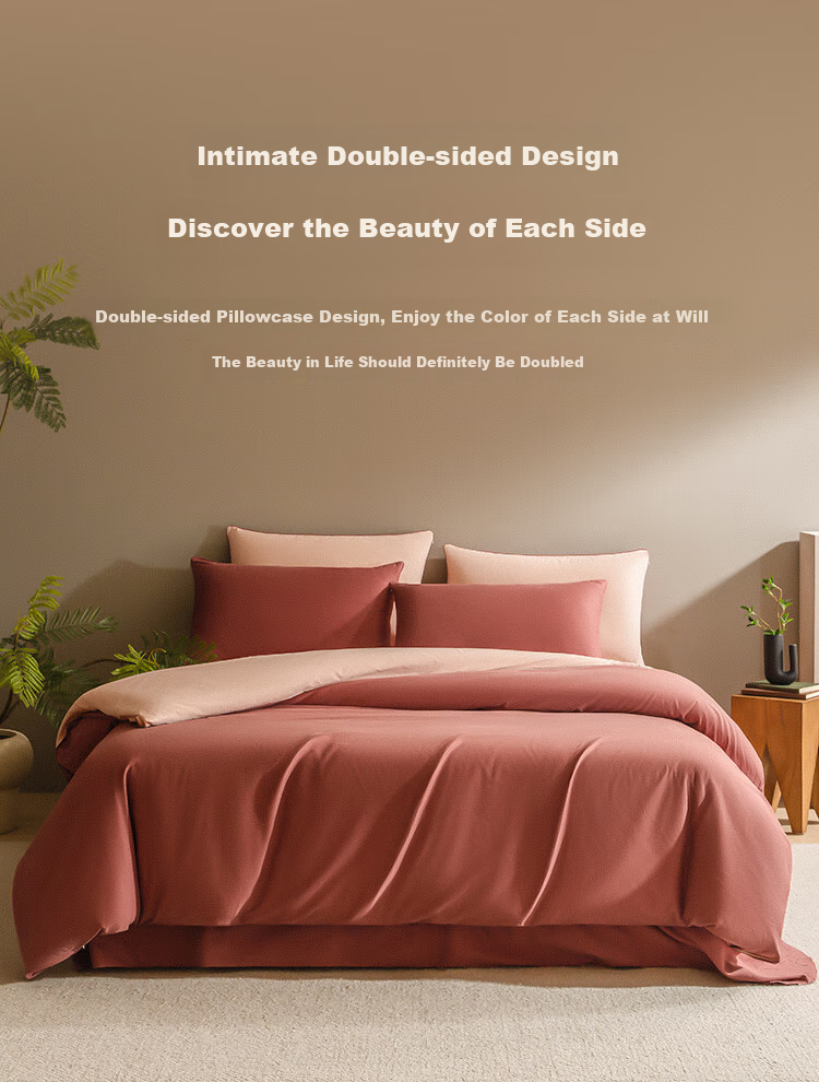 JD Original Italian Ceramic Brush Four-Piece Bedding Set, 60-Count Long-Staple Cotton Brushed Fabric Class A 100% Pure Cotton Bed Sheet Duvet Cover Bedding for Winter Warmth Single/double 1.5m Cinnamon Red 6