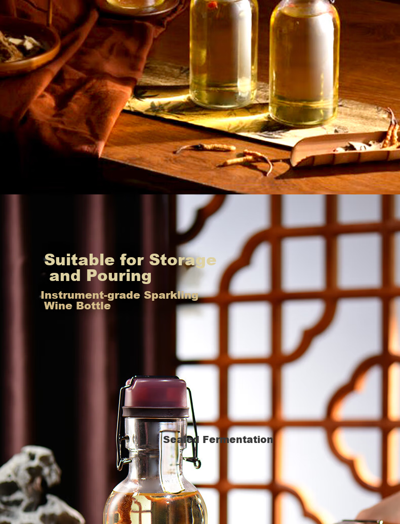 Juyuansu Ginseng Liquor Infusion Bottle, Glass Sealed High-Quality Liquor Storage Bottle, Liquor Storage And Dispensing Container, 1L, Deep Burgundy Red 1
