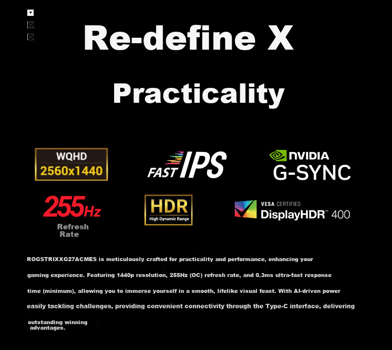 ASUS ROG Zekiller 27 Second Generation XG27ACMES, 27-Inch Monitor, 2K Resolution, 240Hz Gaming Display, Second-Generation Overclockable to 255Hz, HDR400, G-Sync, HDMI 2.1 2