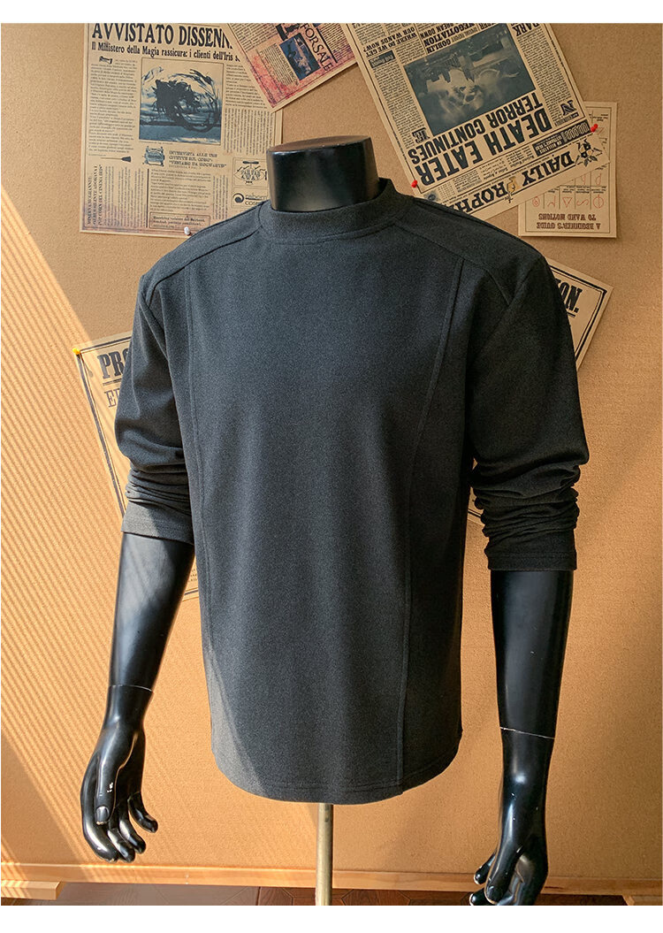 CLOR Patchwork Double-Sided Velvet Long Sleeve T-Shirt Men Spring Autumn Warm Pullover Crew Neck Base Layer CXT06 Black L 18