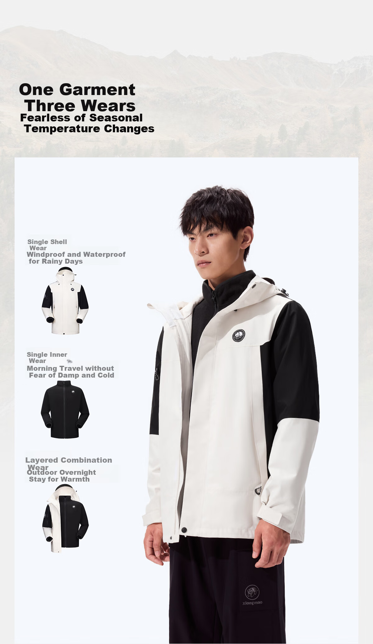 Xiongmao Zhang Yuxi Same Style Outdoor Three-In Jacket for Men And Women, Triple Protection Color-Block Mountaineering Coat R611 Orange L 7