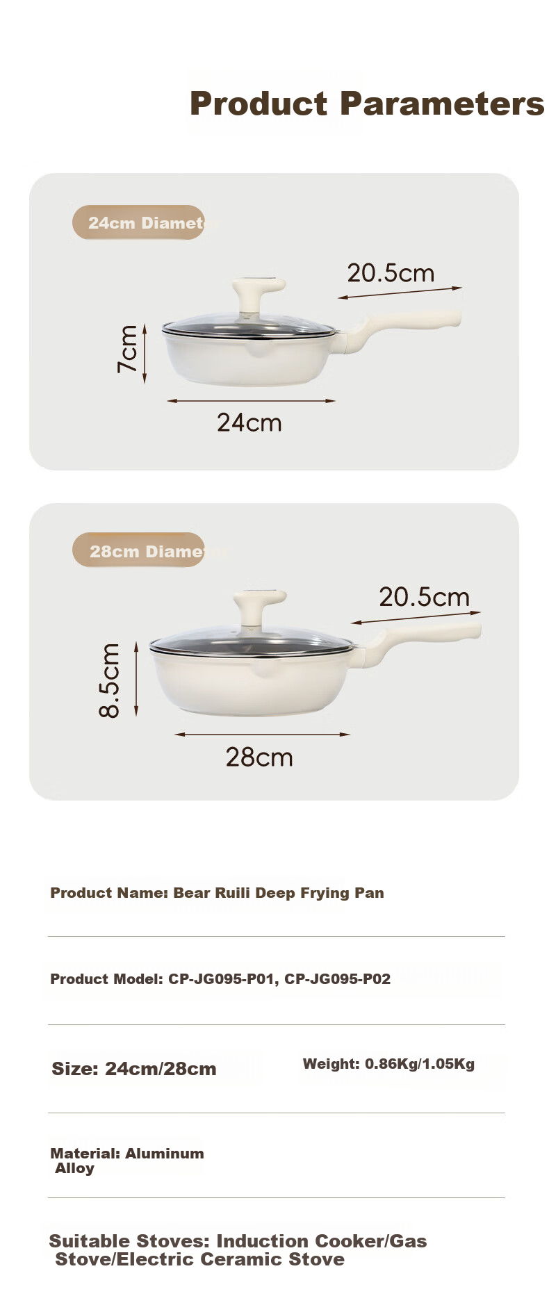 Bear Non-Stick Frying Pan with Titanium, Wear-Resistant, Enlarged Flat Bottom Pan for Steak And Eggs, Compatible with All Stoves, 28cm 10