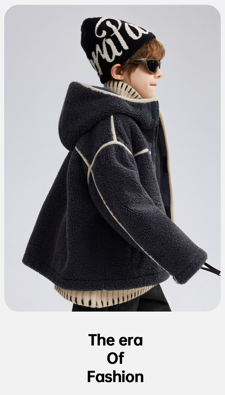 ASK JUNIOR Kids Plush Jacket 2025 Winter Hooded Windproof Coat Boys Casual Loose Fleece 16