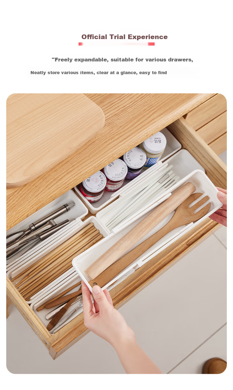 Youjialiangpin 2-Pack Drawer Divider Storage Box, Extendable Kitchen Organizer, Desktop Cosmetic Storage Container, Categorized Storage 2