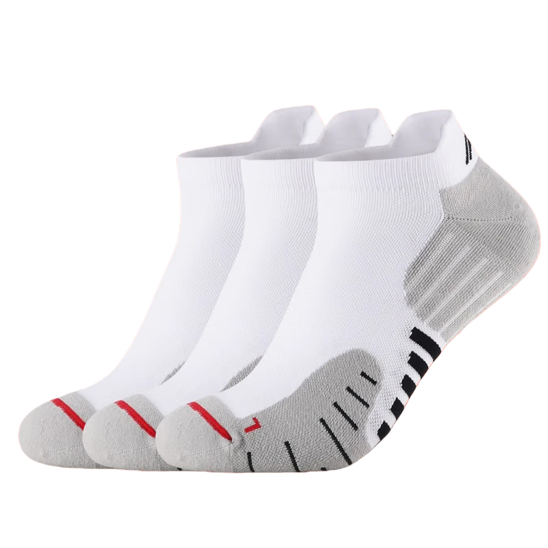 LI-NING Marathon Professional Running Socks Four Seasons Short Tube Terry Bottom (3 Pairs White) Antibacterial Unisex Sports Socks