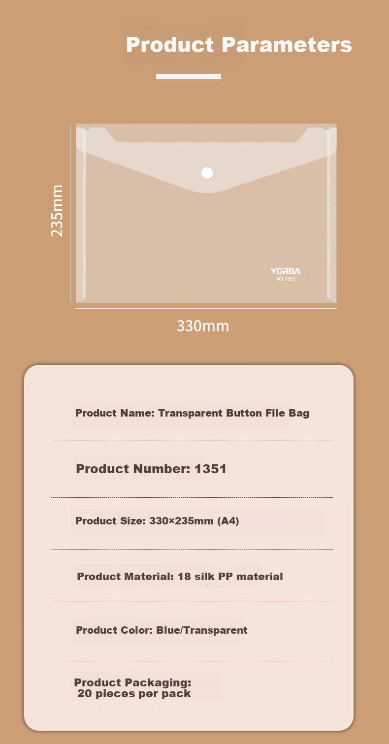 Youbili A4 Button File Folder, Button Document Folder, Clip File Folder, Transparent A4 Button Folder Thickened Waterproof (20 Pieces/pack) 1351 White 7