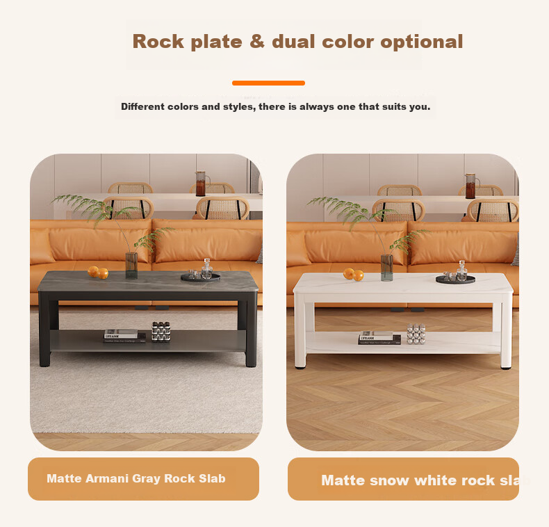Yameile Coffee Table for Living Room, Simple And Modern, Rock Slab Marble Pattern, Double-Layer Storage, Office Tea Table 11