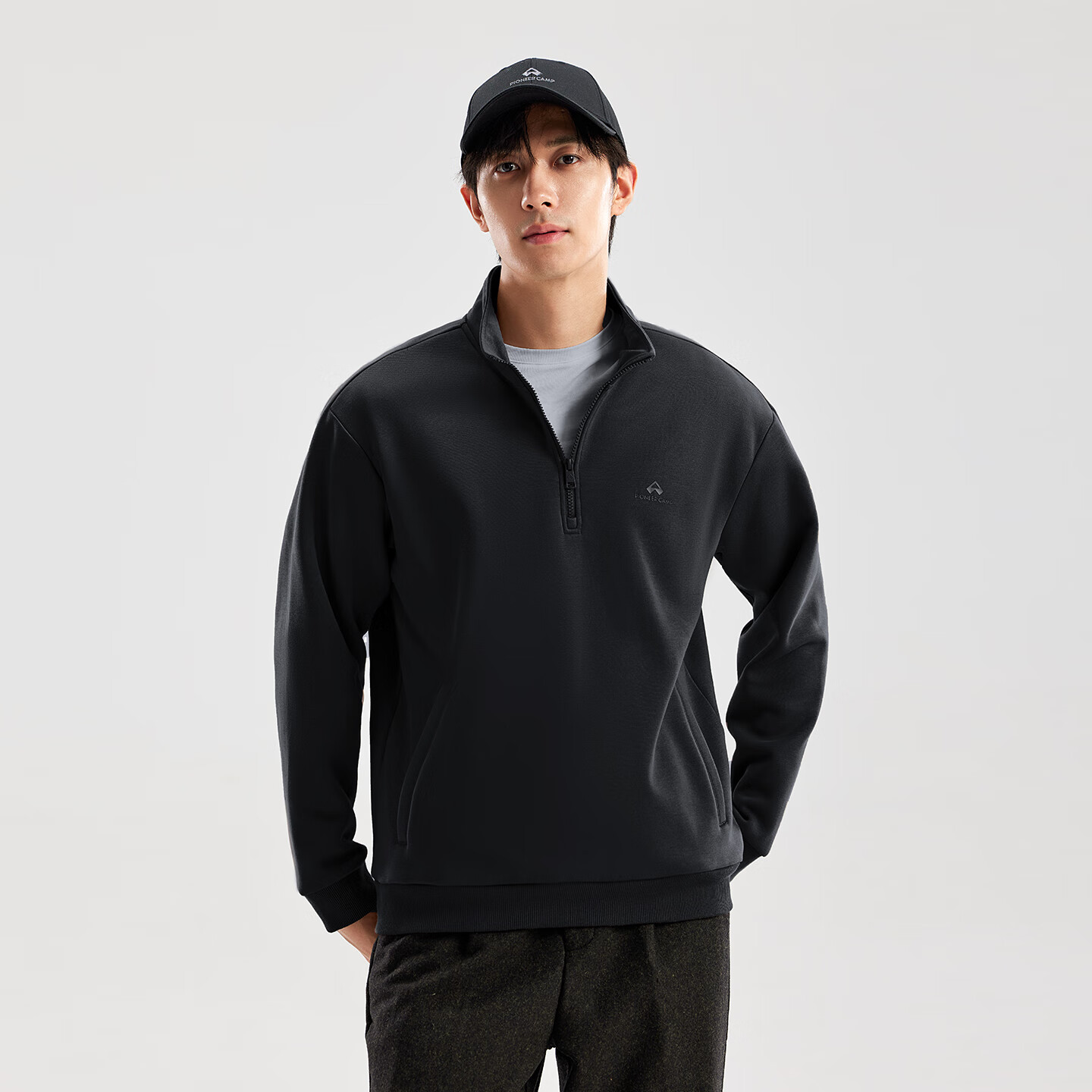 Pioneer Camp Fleece Lined Loose Fit Men's Stand Collar Autumn Winter New Thickened Warm Half-Zip Pullover Jacket