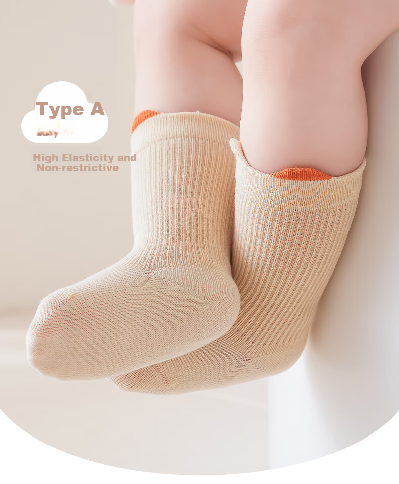 Wuduomian 6 Pairs of Baby Socks, Spring And Summer Infant Socks, Class A Children's Cotton Socks, Breathable Seamless Mid-Calf Socks with Ear Loops 1