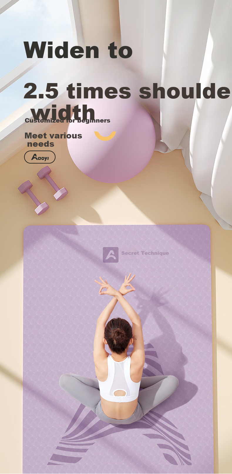Aoyi Yoga Mat for Women, Home Use, Non-Slip, Widened And Thickened, Soundproof, Shock-Absorbing, Fitness Mat, Large Size, for Aerobics And Jump Rope Exercises 2