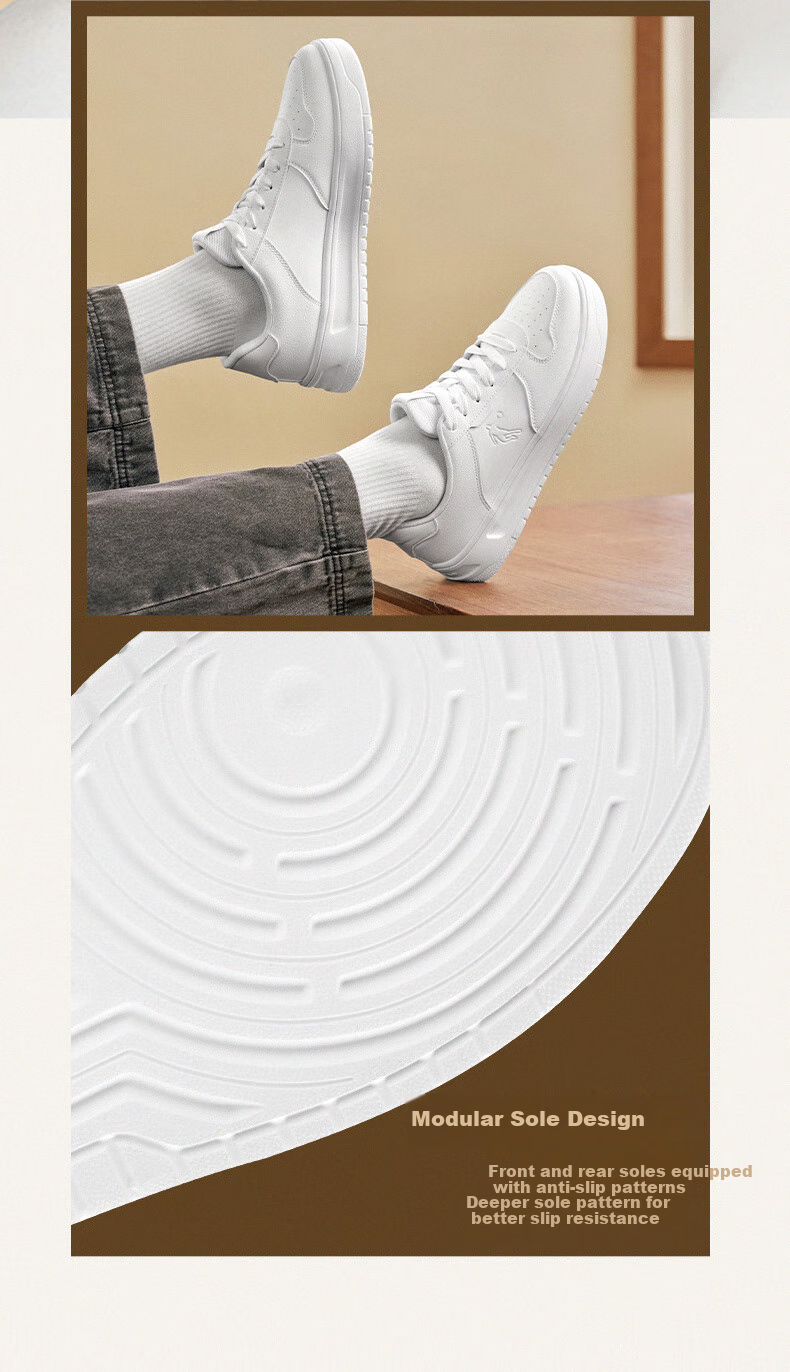 QIAODAN Autumn And Winter New Men's Skateboard Shoes, Leather Upper Versatile White Sneakers, Thick-Soled Heightening Casual Shoes for Men And Teenagers, Sports Shoes 7
