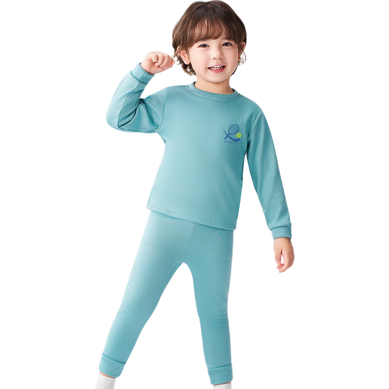 Badibadi Autumn Winter New Baby Toddler Fleece Lined Thermal Underwear Set Homewear Pajamas Blue Tennis Letter 160