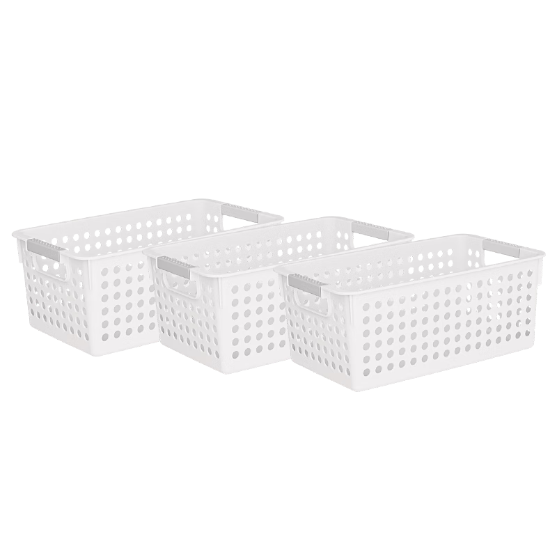 JD Original White Tofu Hollow Storage Basket, Miscellaneous Organizer, Cabinet And Bathroom Storage, Wet And Dry Dual-Use, Set of 3, Large Size with Increased Height