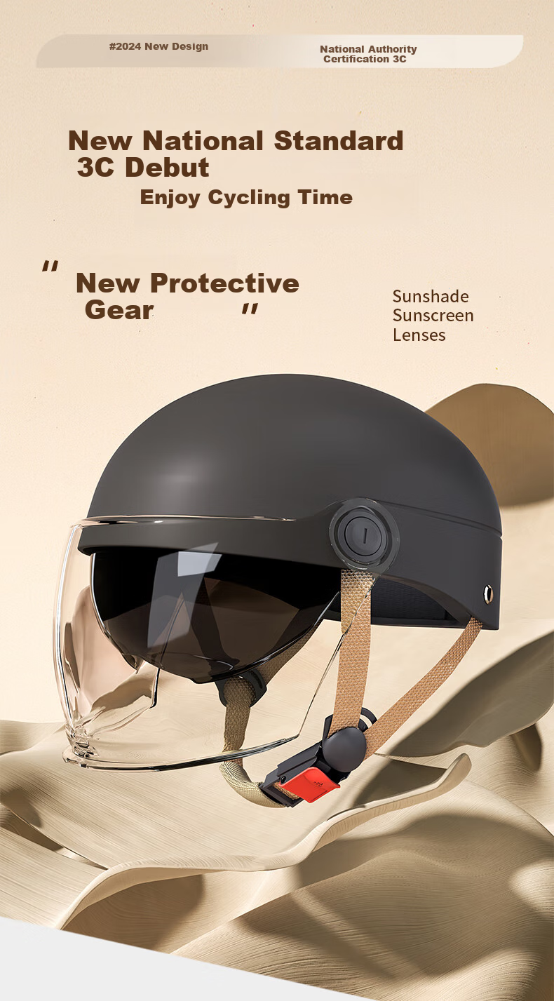 Siwangongli New National Standard 3C Certified Electric Vehicle Helmet, Summer Half-Helmet for Men And Women, Sun Protection Visor, All-Season Universal Electric Motorcycle Safety Helmet SWY6749 2