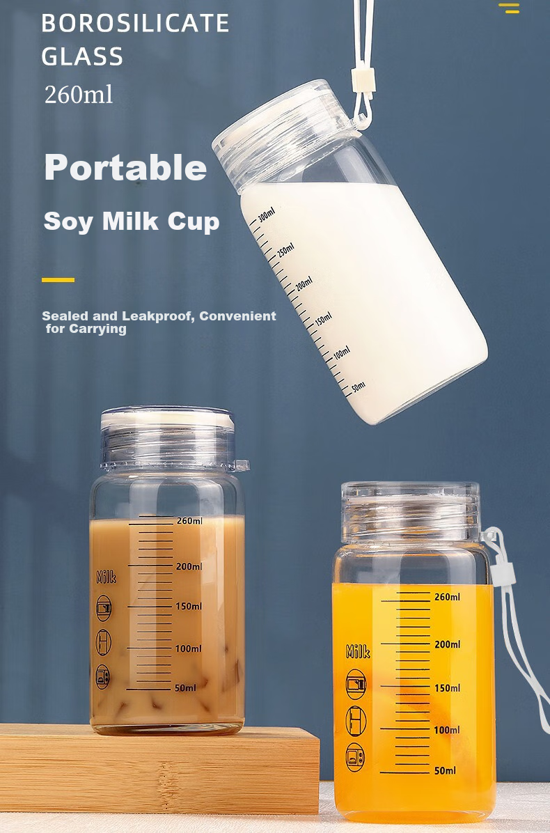 Cigeman Graduated Milk Cup, Soy Milk Cup, Office Coffee And Milk Cup with Lid, Glass Cup with Scale, Water Cup, Teacher's Day Gift 1
