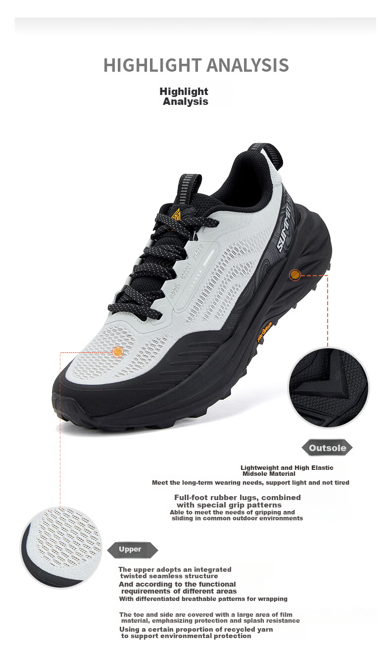 361° Men's Sports Shoes, Breathable Yushan 3 Outdoor Hiking Shock-Absorbing Wear-Resistant Running Shoes for Spring And Summer, Model 672532214-1 40