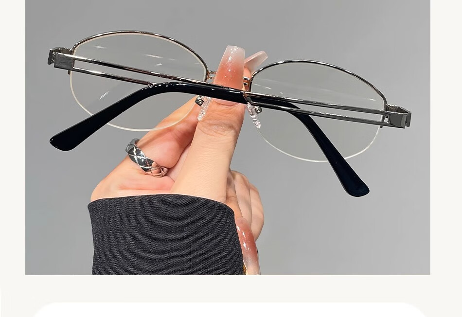 Boshide Blue Light Blocking Glasses Non-Prescription Vintage Half-Rim Oval Gray Frame Bright Silver 3