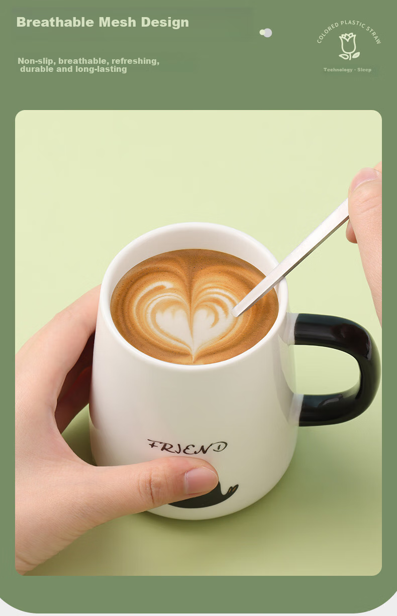 BJ Mug, Coffee Cup, Milk Cup, Breakfast Cup with Spoon And Lid, Large Capacity Water Bottle for Men And Women, 420ML 6