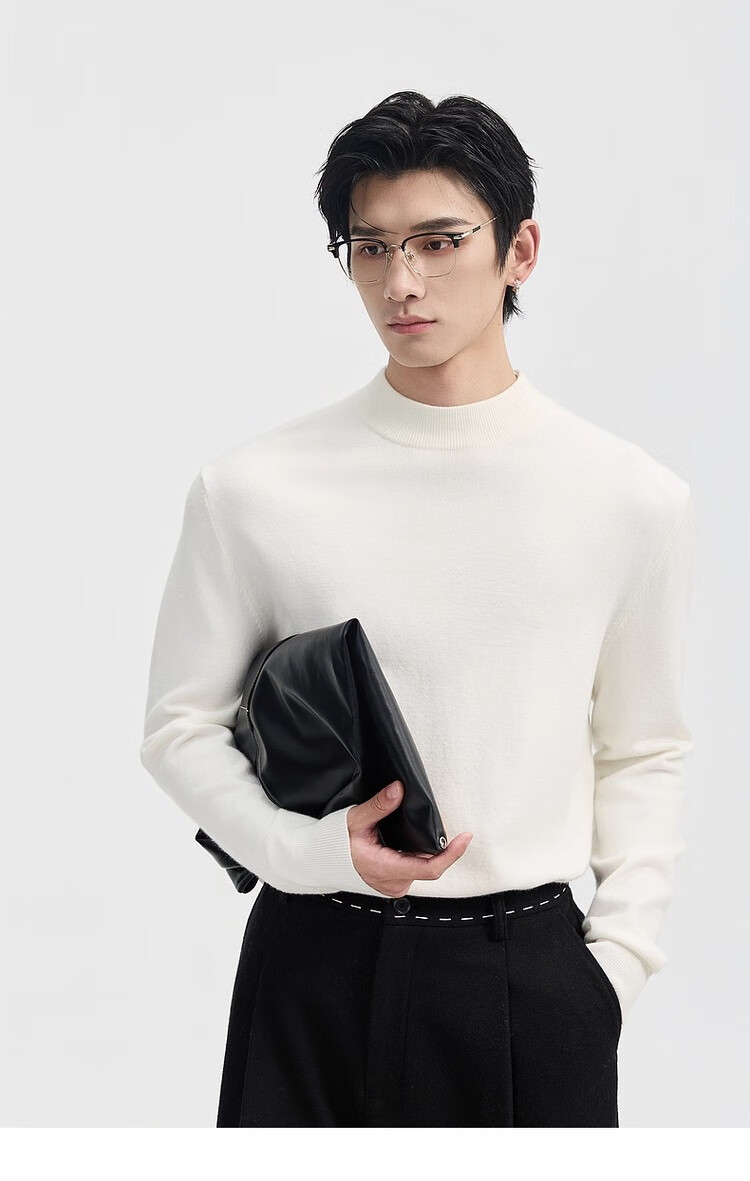 Earl Zuoer [Lycra Tencel Wool] Early Winter 25 Crew Neck Pullover Knit Base Shirt Men's Solid Loose Sweater 12