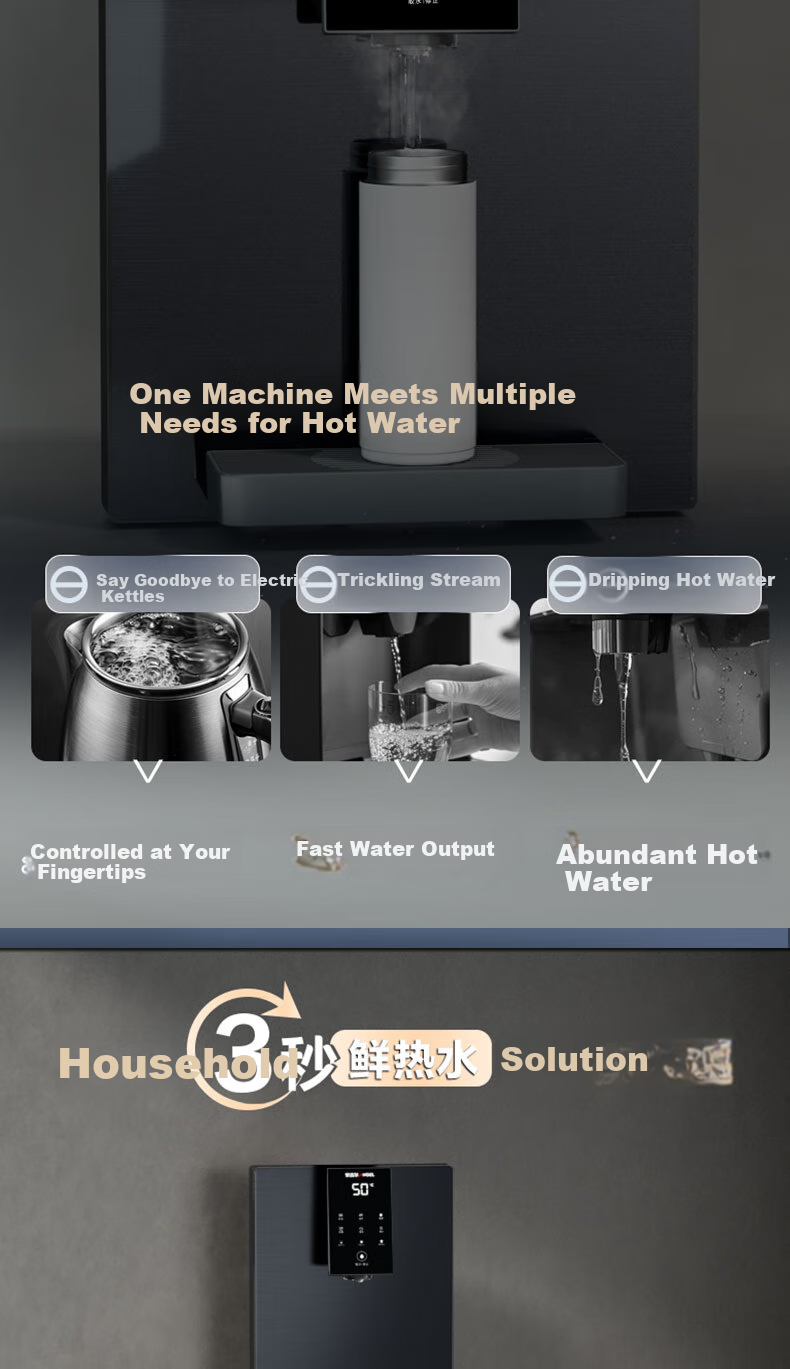 Anjier Wall-Mounted Water Dispenser, Ultra-Thin Design, Six Temperature Settings, Quantitative Water Extraction, Hot And Cold Drinking Machine, Integrated Heating System, Y3611BK-G Gray Color 1