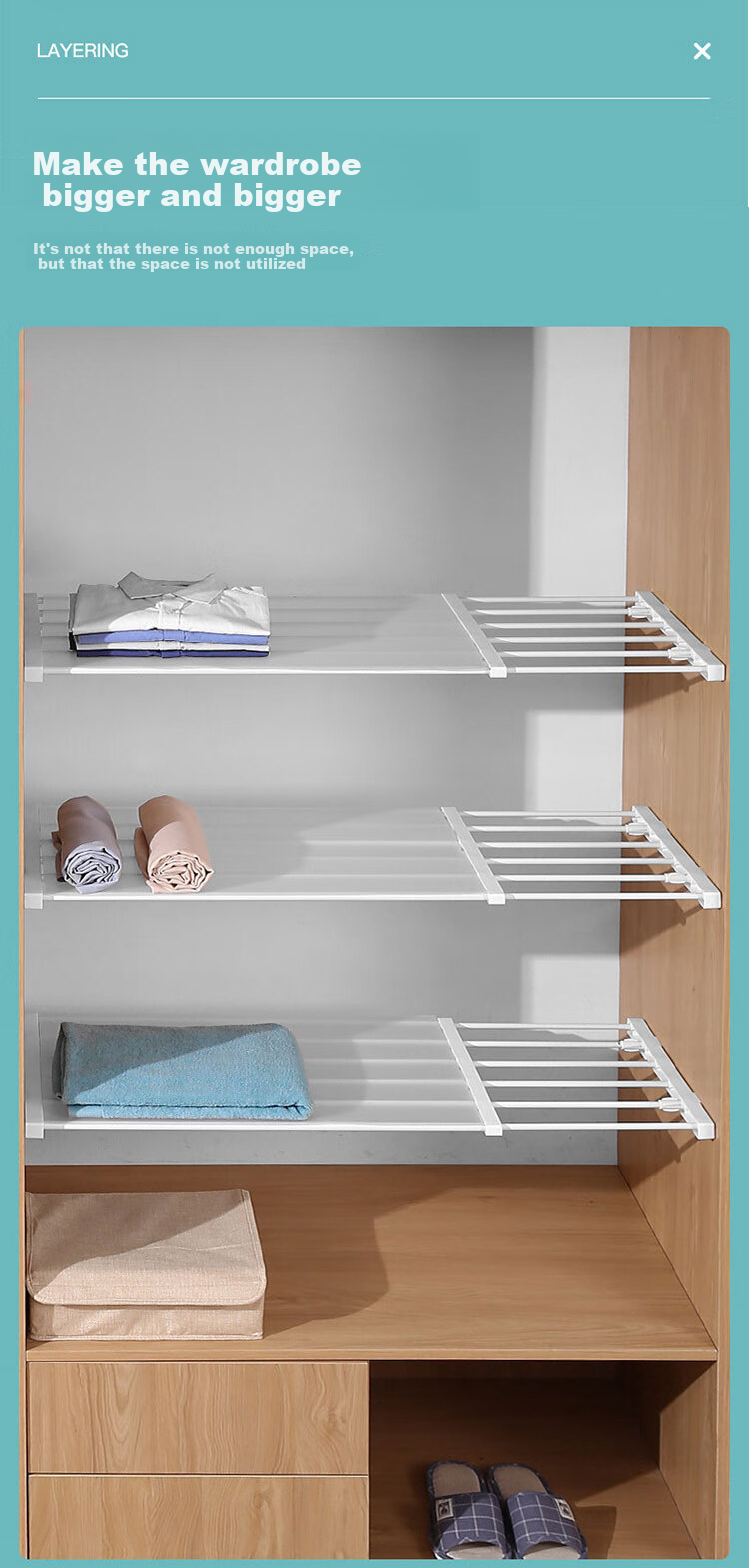 Youjialiangpin Wardrobe Divider Shelf, Extendable Storage Rack for Closet And Kitchen, 38-55cm Length, 24cm Width 3