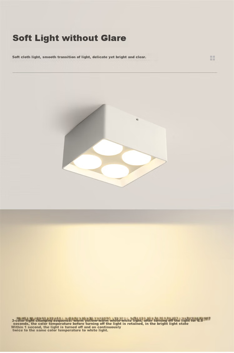 NVC LED Premium Spotlight, Square Surface-Mounted Downlight, Ultra-Thin Grid Light, Four-Head Anti-Glare, 40 Watts, Black Cup, Warm White 3