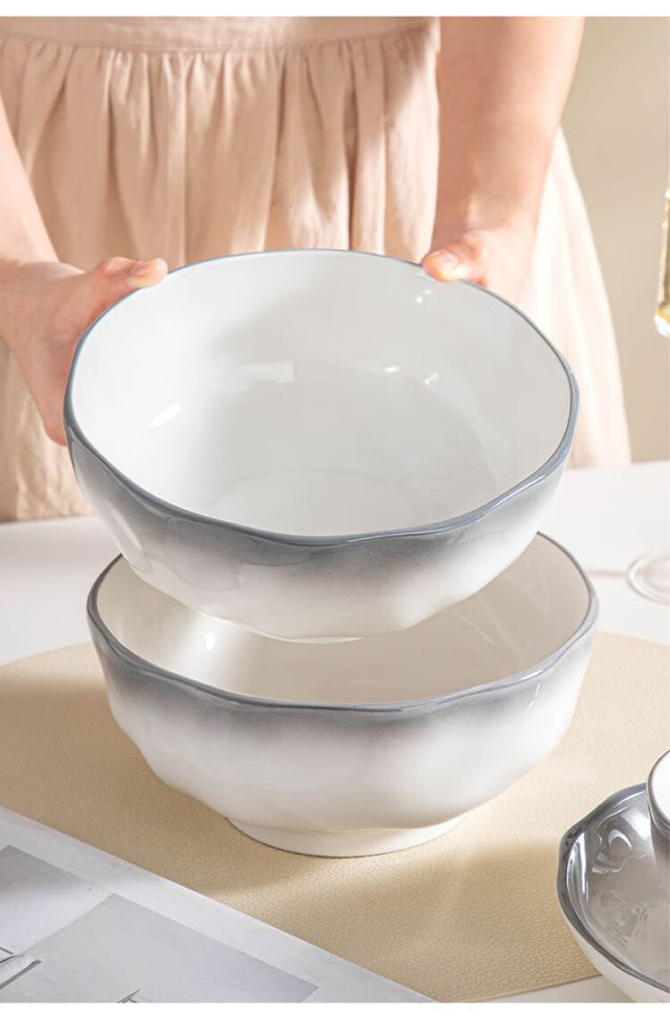 Haoya Jingdezhen Underglaze Ceramic Tableware, Porcelain Bowls, Soup Bowls, Large Bowls, Pure White, 8 Inches, Soup Bowls, Set of 2 9