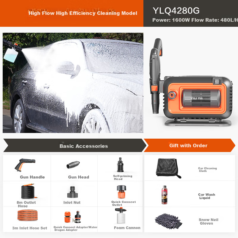 Yili High-Pressure Car Wash Machine, High-Pressure Water Gun for Washing, Car Washing Water Gun with High Pressure, Household Use, 4280G High Power Inductio
