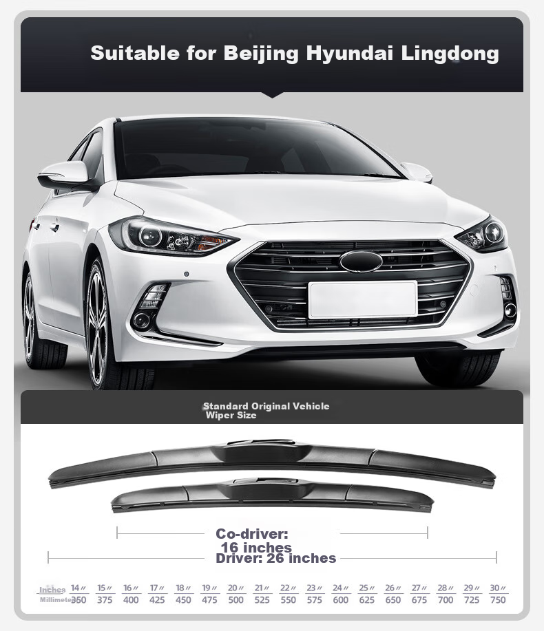 Deyun, Beijing Hyundai Elantra Windshield Wipers for 2016-2020 Models, U-Shaped Plug-In Original Factory-Installed Front Wiper Blades, One Pair 2