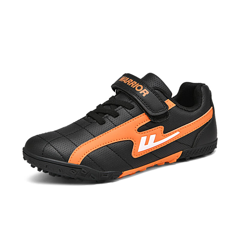 Huili Soccer Shoes TF Molded Studs Velcro Slip-On for Men Women Children Students Campus Lawn Use 595 Black Orange 29