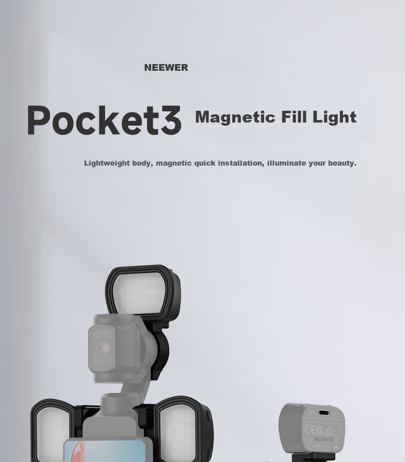 NEEWER Pocket3 Magnetic Fill Light, Pocket Spirit 3 Camera Single Color Temperature Photography Light, Portable Flashlight, Camera Lighting, Black 1