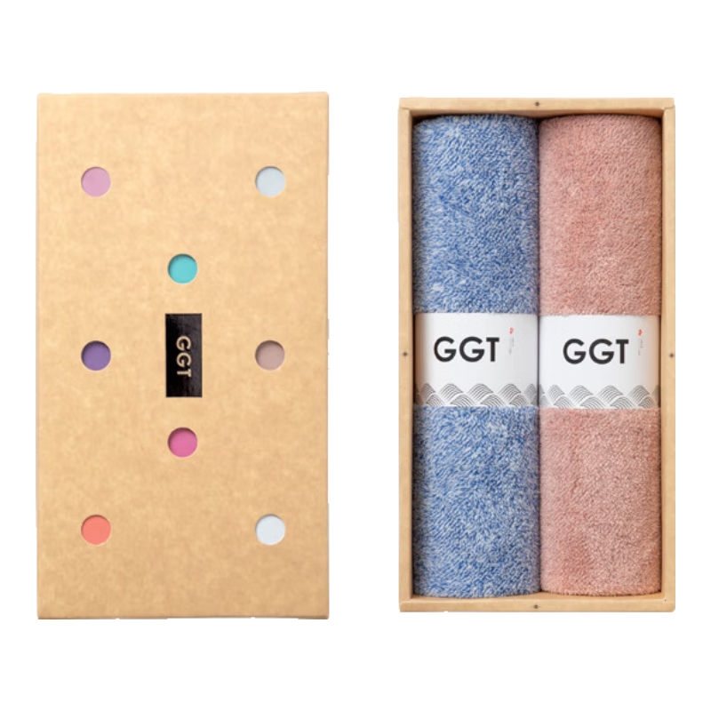 GGT Japanese Towel Gift Box, Custom Embroidery, Souvenir, Face Washing Towel for Adults, Gift Return Set of 2, Red And Cya