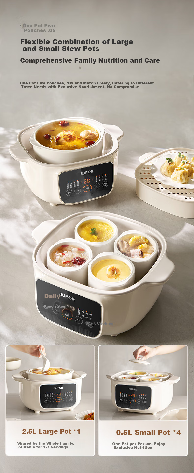 SUPOR Electric Stew Pot, Double Boiler Soup Pot, Bird's Nest Stew Pot, Baby Porridge Cooker, Electric Stew Pot 4.5L for Home Use, Steaming And Stewing, Micro-Pressure Electric Stew Pot DZ25YC891 5