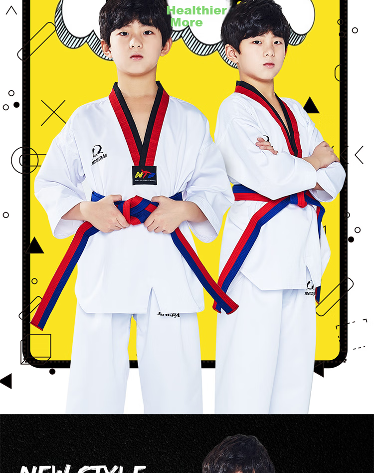 Jingpai Taekwondo Uniform, Pure Cotton Long-Sleeve Children's Taekwondo Suit, Adult Competition Uniform, All-Cotton Taekwondo Clothing, Training Outfit 4
