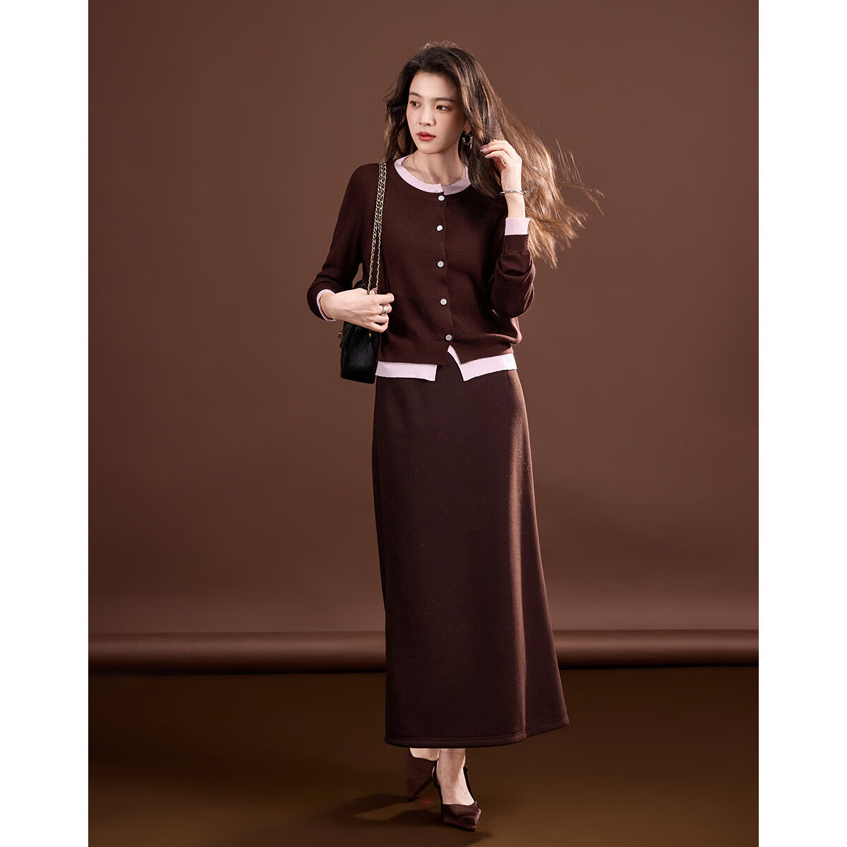 Dme [Quiet Luxury Inspired Wardrobe] Spring and Autumn Design Fake Two-Piece Color-Block Knit Sweater with Decorative Buckle for Women 26
