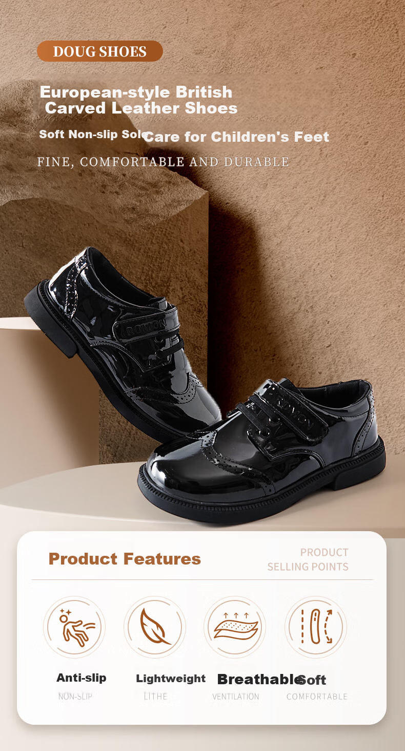 Luomeng Boys' Leather Shoes, Black Soft Sole, British Style, Student Performance Shoes, Children's Performance Dress Shoes, Big Kids' Formal Shoes, Black, Size 38 2