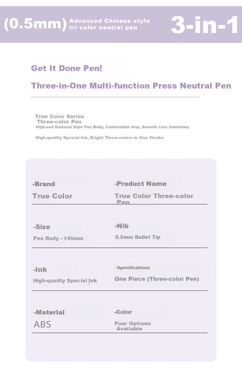 TRUECOLOR Three-Color Pen, Retractable Multi-Color All-In Gel Pen, Stylish Colorful Student Note-Taking Pen, Multi-Functional Module Ballpoint Pen, Black Pen, Red Pen, Blue Pen for Error Correction And Correctio 11