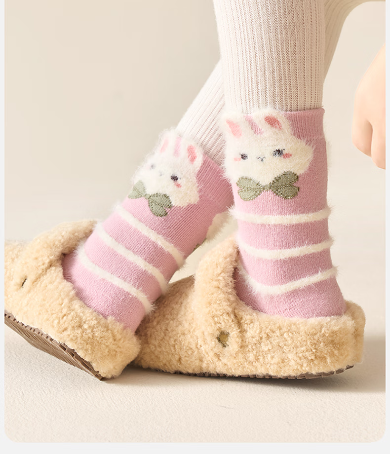 Mianqixiong Girls' Winter Thickened Fleece Lined Terry Socks Children's Autumn and Winter Long Staple Cotton Knee-High Seamless Warm Socks 9