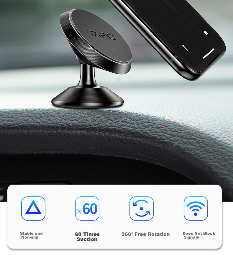 Dijialun Magnetic Car Phone Holder, Suction Cup Mount for Navigation, Center Console Magnetic Stand, Glossy Black 2