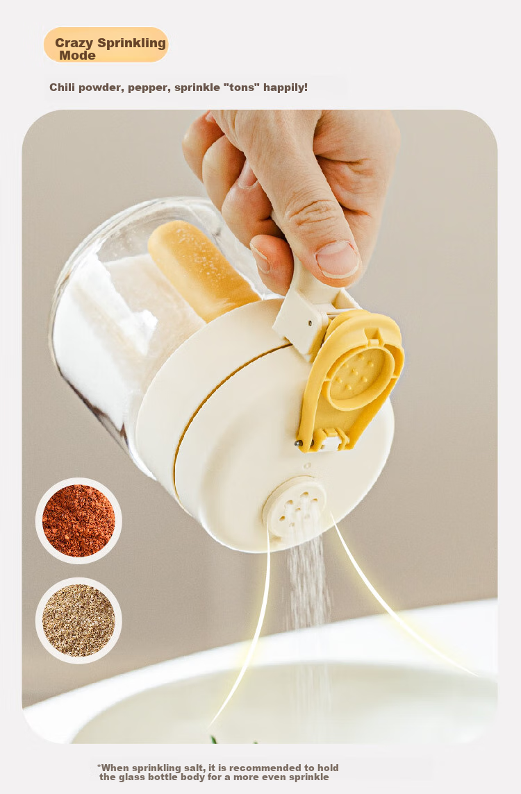 Shuke Middun Dun Seasoning Jar, Salt Container, Sealed Moisture-Proof Storage Box, Spice Container, Household Kitchen Condiment Spoon, Dual-Use for Spraying And Measuring 12