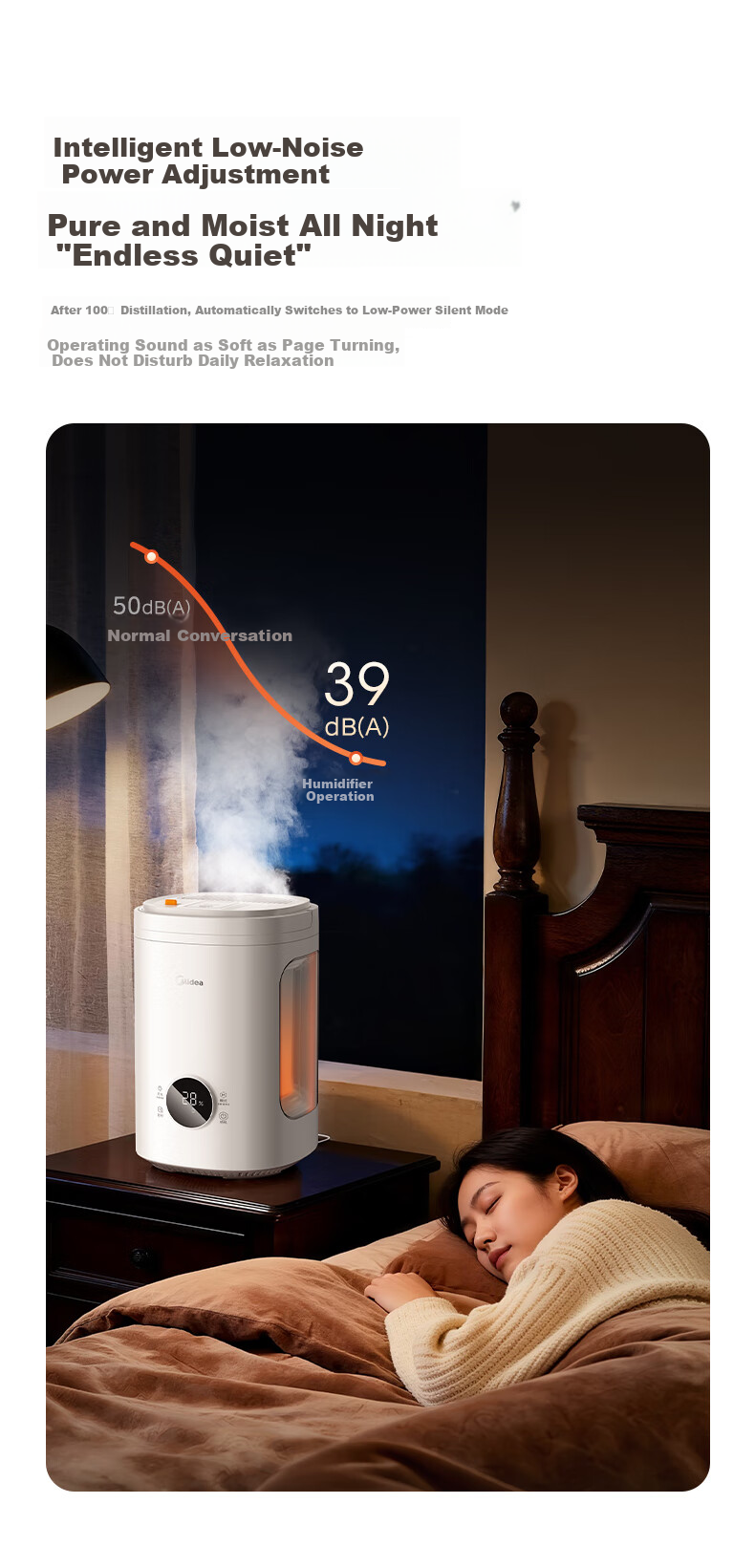 Midea [Night Light] Hot Steam Evaporative Humidifier for Rhinitis, Infants, Pregnant Women, Quiet Steaming Distillation Sterilization Home Bedroom Desktop Small Atomizer Birthday Gift SR-2R50Z 10