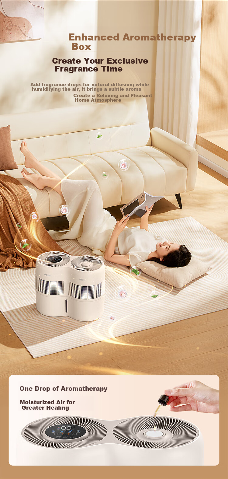 SUPOR [Shuangzixing] High-End Humidifier for Mother And Baby, Home Bedroom Use, No Mist, 1090 Large Humidification Capacity, Floor-Standing Double-Tank Whole House Office Large Space Humidifying Device EHLN-71E 10