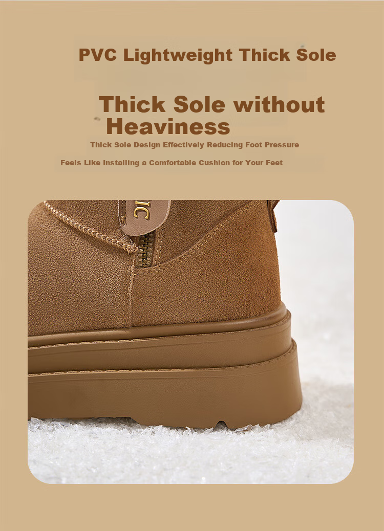 ZHR Women's Thick-Soled Winter Snow Boots with Fleece Lining, Warm Short Boots, Versatile Northeast Cotton Shoes JT72 Camel Color Size 38 9