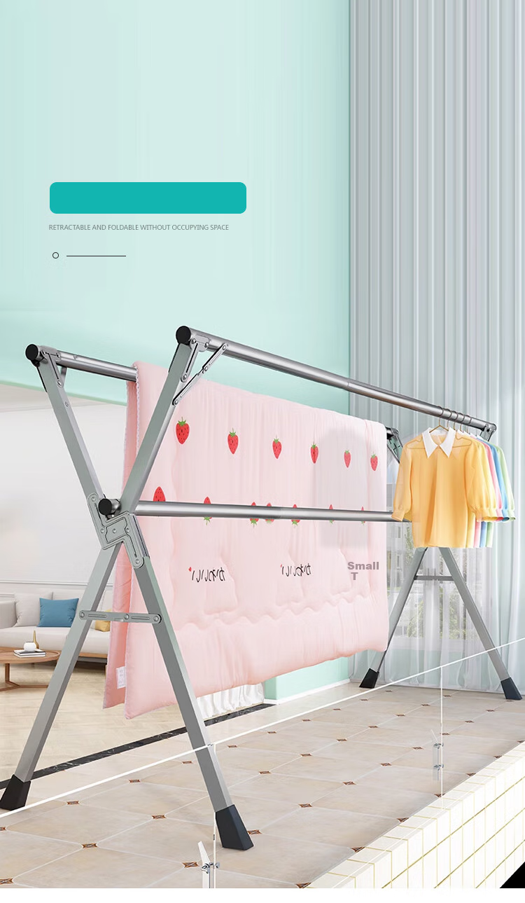 Annafu Clothes Drying Rack, No Installation Required, Foldable Floor-Standing Balcony Clothes Hanger, Extendable Quilt Drying Stand, YJ95 Three-Rod 2.4 Meters 2