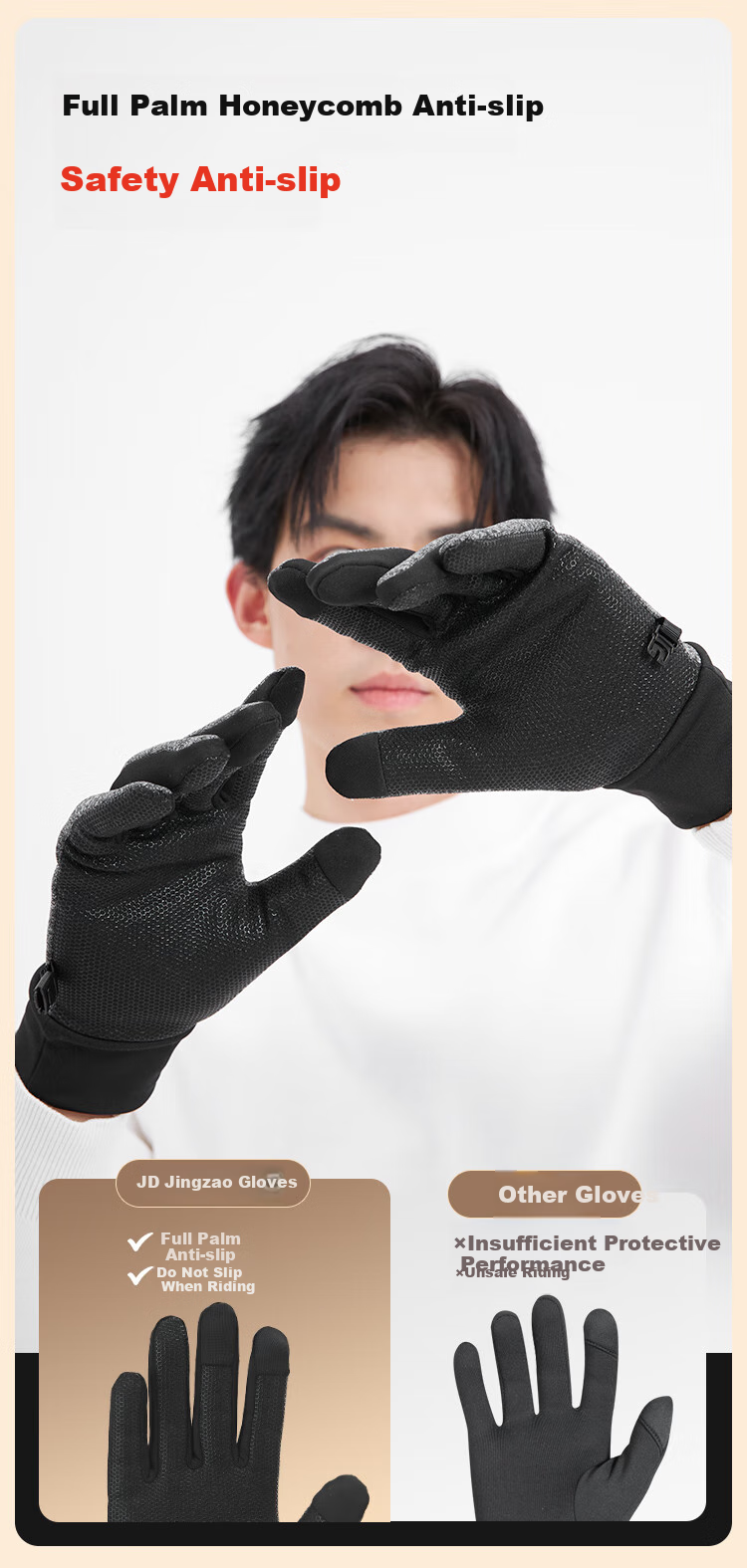 JD Original Cycling Gloves, Warm, Windproof, Cold-Resistant, for Motorcycles, Electric Bikes, And Bicycles, Suitable for Men And Women, Outdoor Gloves, Size M 9