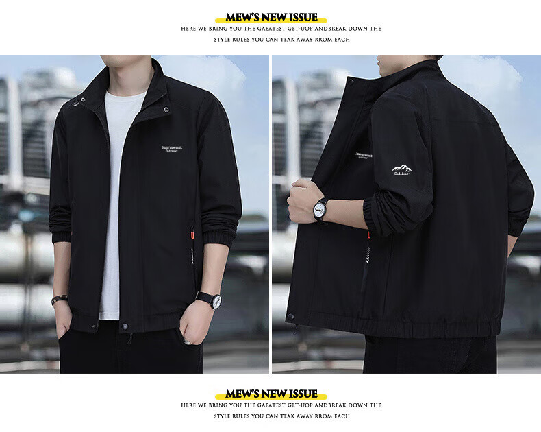 Jeanswest Men's Outdoor Sports Jacket Spring Autumn Coat Winter Trendy Simple Fashion Stand Collar Waterproof Casual Loose Top Dark Gray 2XL 5
