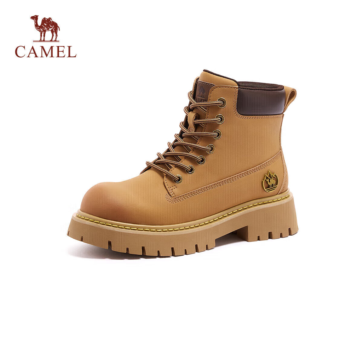 CAMEL [Shanyue] Women's Work Boots, Trendy Thick-Soled Martin Boots, L25W076018A, Khaki (Suede), Size 35