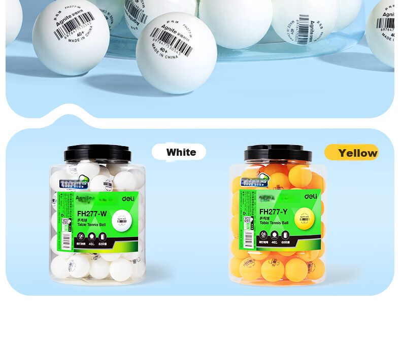 Deli & Angenite National Standard 60 Training Table Tennis Balls, ABS Upgraded Material, Competition Training Bucket, Yellow 1