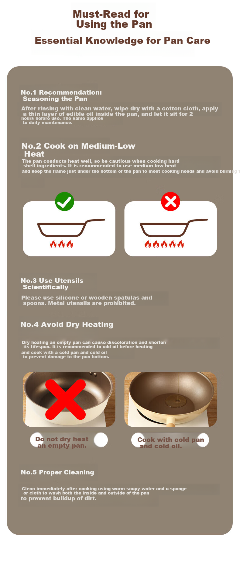 Bear Non-Stick Frying Pan with Titanium, Wear-Resistant, Enlarged Flat Bottom Pan for Steak And Eggs, Compatible with All Stoves, 28cm 12